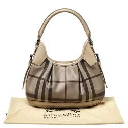 مملوكة مسبقًا Burberry Grey Smoked Check Coated Canvas Small Brooklyn Hobo