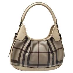 مملوكة مسبقًا Burberry Grey Smoked Check Coated Canvas Small Brooklyn Hobo