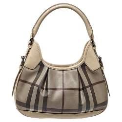 مملوكة مسبقًا Burberry Grey Smoked Check Coated Canvas Small Brooklyn Hobo
