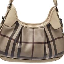 مملوكة مسبقًا Burberry Grey Smoked Check Coated Canvas Small Brooklyn Hobo