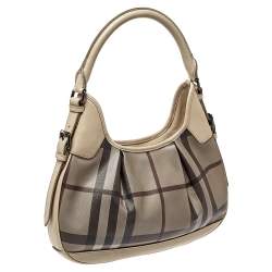مملوكة مسبقًا Burberry Grey Smoked Check Coated Canvas Small Brooklyn Hobo