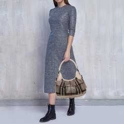 مملوكة مسبقًا Burberry Grey Smoked Check Coated Canvas Small Brooklyn Hobo