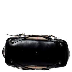 Pre Owned Burberry Black House Check Canvas and Leather Medium Bridle Lynher Tote