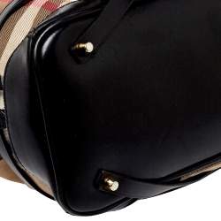 Pre Owned Burberry Black House Check Canvas and Leather Medium Bridle Lynher Tote
