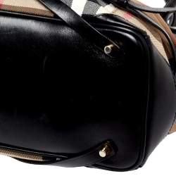 Pre Owned Burberry Black House Check Canvas and Leather Medium Bridle Lynher Tote