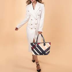 Pre Owned Burberry Multicolor Check Canvas and Leather Snap Tote