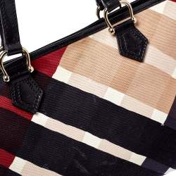 Pre Owned Burberry Multicolor Check Canvas and Leather Snap Tote