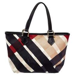 Pre Owned Burberry Multicolor Check Canvas and Leather Snap Tote