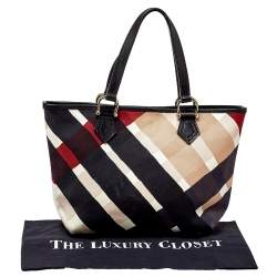 Pre Owned Burberry Multicolor Check Canvas and Leather Snap Tote