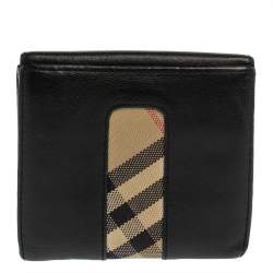 مملوكة مسبقًا Burberry Black/Beige Leather and Canvas Trifold Wallet