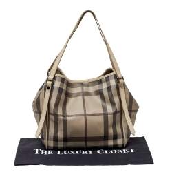 Pre Owned Burberry Beige Smoke Check Coated Canvas and Leather Small Canterbury Tote