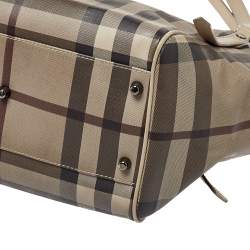 Pre Owned Burberry Beige Smoke Check Coated Canvas and Leather Small Canterbury Tote