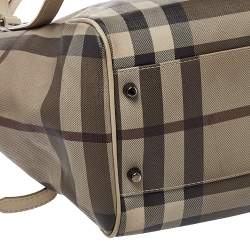 Pre Owned Burberry Beige Smoke Check Coated Canvas and Leather Small Canterbury Tote