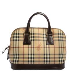 Burberry Brown Leather Haymarket Check Coated Canvas Colorblock