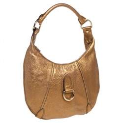 Burberry Metallic Gold Grained Leather Hobo