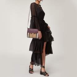 Pre Owned حقيبة كروس بربري ماكين جلد و كانفاس مربعات هاوس عنابي