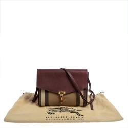 Pre Owned حقيبة كروس بربري ماكين جلد و كانفاس مربعات هاوس عنابي