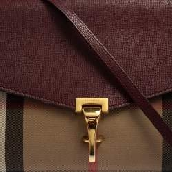 Pre Owned حقيبة كروس بربري ماكين جلد و كانفاس مربعات هاوس عنابي