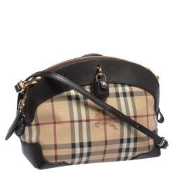 Pre Owned حقيبة كروس بربري بريمروز صغيرة جلد و بلاستيك مشمع هايماركت بيج و بني داكن