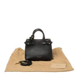 مملوكة مسبقًا Burberry Black Leather and House Check Canvas Mini Banner Tote