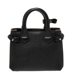 مملوكة مسبقًا Burberry Black Leather and House Check Canvas Mini Banner Tote