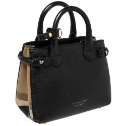 مملوكة مسبقًا Burberry Black Leather and House Check Canvas Mini Banner Tote