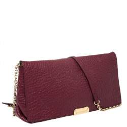 Pre Owned Burberry Burgundy Grain Leather Mildenhall Shoulder Bag