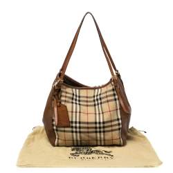 Pre Owned Burberry Beige/Brown Haymarket Check Canvas and Leather Small Canterbury Tote