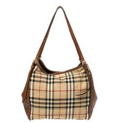 Pre Owned Burberry Beige/Brown Haymarket Check Canvas and Leather Small Canterbury Tote