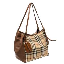 Pre Owned Burberry Beige/Brown Haymarket Check Canvas and Leather Small Canterbury Tote