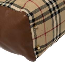 Pre Owned Burberry Beige/Brown Haymarket Check Canvas and Leather Small Canterbury Tote
