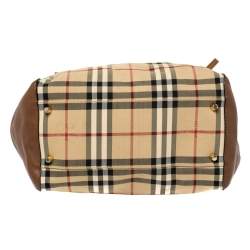 Pre Owned Burberry Beige/Brown Haymarket Check Canvas and Leather Small Canterbury Tote