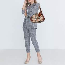 Pre Owned Burberry Beige/Brown Haymarket Check Canvas and Leather Small Canterbury Tote