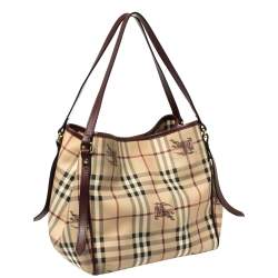 Pre Owned Burberry Multicolor Haymarket Check Canterbury Coated Canvas Tote Bag  