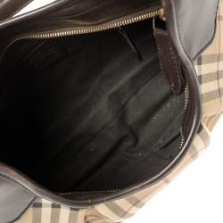 Pre Owned Burberry Beige/Brown Haymarket Coated Canvas and Leather Brooklyn Hobo