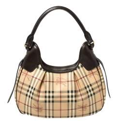 Pre Owned Burberry Beige/Brown Haymarket Coated Canvas and Leather Brooklyn Hobo