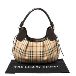 Pre Owned Burberry Beige/Brown Haymarket Coated Canvas and Leather Brooklyn Hobo