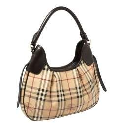 Pre Owned Burberry Beige/Brown Haymarket Coated Canvas and Leather Brooklyn Hobo