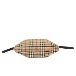 Pre Owned Burberry Beige/Brown Haymarket Coated Canvas and Leather Brooklyn Hobo