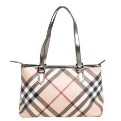 Pre Owned Burberry Beige/Black Nova Check Coated Canvas and Leather Nickie Tote