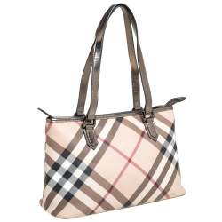 Pre Owned Burberry Beige/Black Nova Check Coated Canvas and Leather Nickie Tote