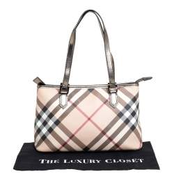 Pre Owned Burberry Beige/Black Nova Check Coated Canvas and Leather Nickie Tote