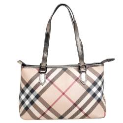 Pre Owned Burberry Beige/Black Nova Check Coated Canvas and Leather Nickie Tote
