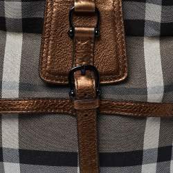 Pre Owned Burberry Metallic Bronze/Black Nova Check Canvas and Leather Brooke Hobo