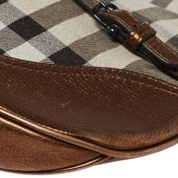 Pre Owned Burberry Metallic Bronze/Black Nova Check Canvas and Leather Brooke Hobo