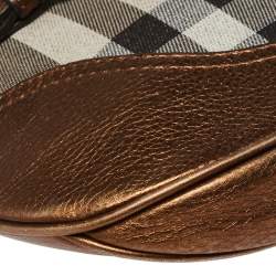 Pre Owned Burberry Metallic Bronze/Black Nova Check Canvas and Leather Brooke Hobo