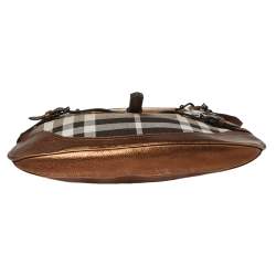 Pre Owned Burberry Metallic Bronze/Black Nova Check Canvas and Leather Brooke Hobo