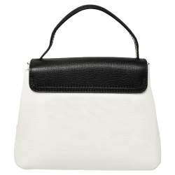 Pre Owned Burberry White/Black Leather and House Check Canvas Small Camberley Top Handle Bag