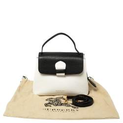 Pre Owned Burberry White/Black Leather and House Check Canvas Small Camberley Top Handle Bag