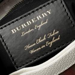 Pre Owned Burberry White/Black Leather and House Check Canvas Small Camberley Top Handle Bag